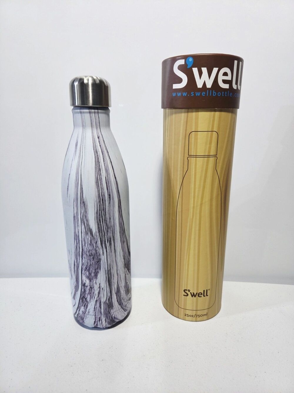 S’well Swell Insulated Stainless Steel Water Bottle Lavender Wood Grain 25oz